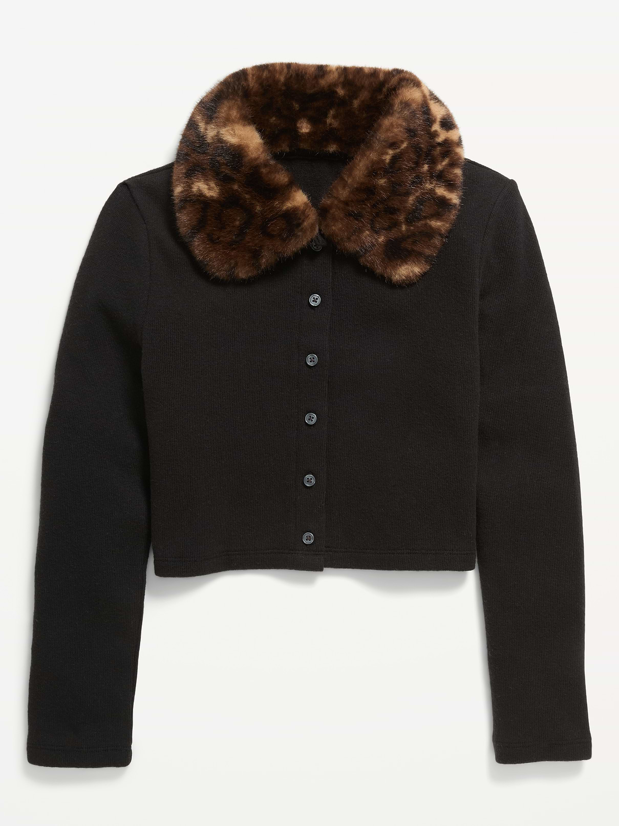 Image 2 of 3, Cropped Faux-Fur Collar Cardigan Sweater for Girls