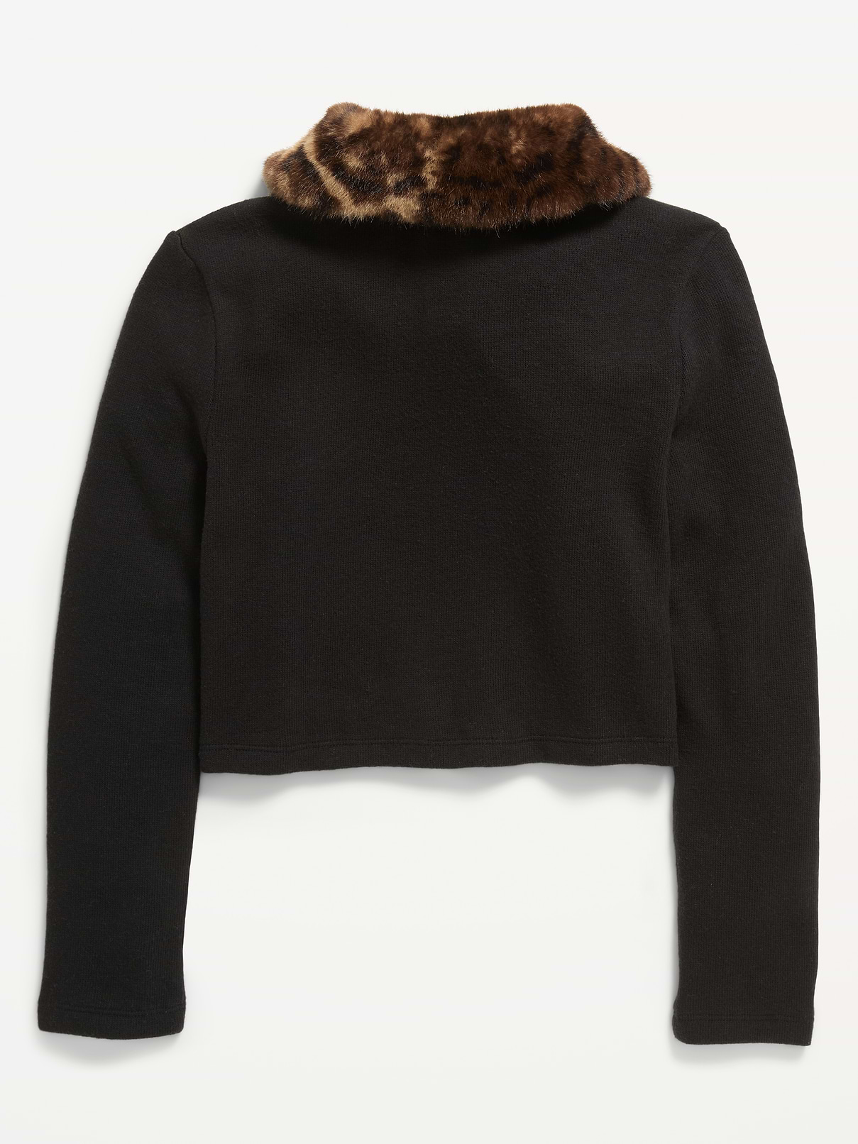 Image 3 of 3, Cropped Faux-Fur Collar Cardigan Sweater for Girls