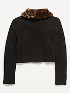 Image 3 of 3, Cropped Faux-Fur Collar Cardigan Sweater for Girls