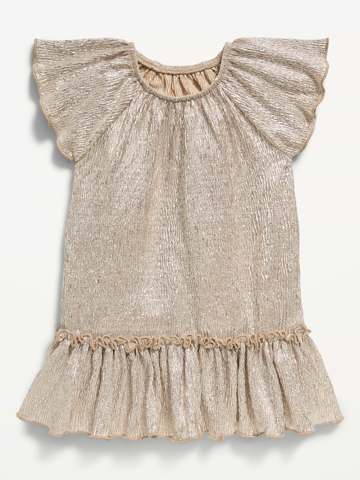 Image 1 of 1, round neckline, short flutter sleeves, ruffled hem, Product #1183901