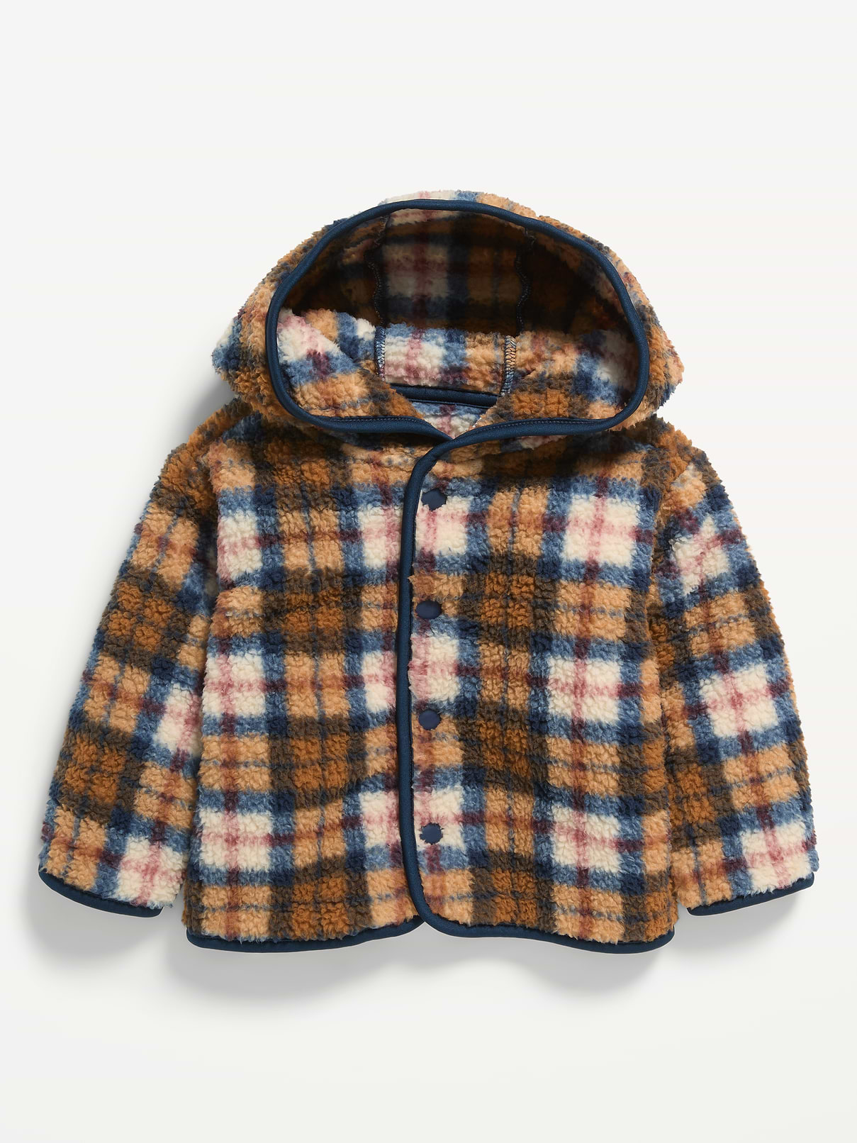 Image 1 of 1, built-in hood, long sleeves, drop shoulders, full length snap-button placket, all-over plaid, Product #1182773