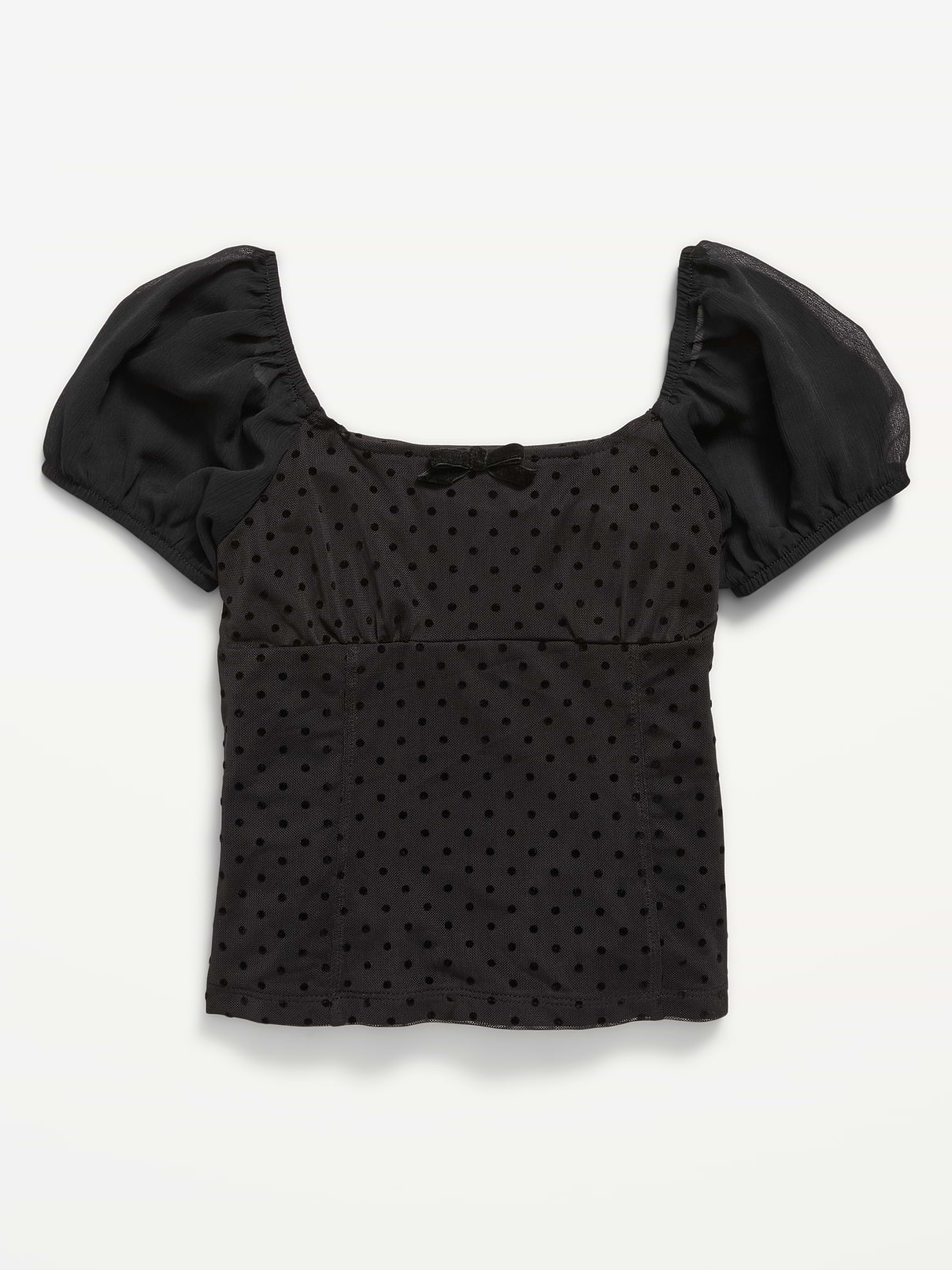 Image 2 of 3, Puff-Sleeve Textured Mesh Top for Girls