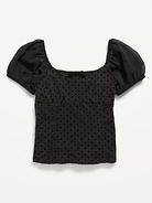 Image 2 of 3, Puff-Sleeve Textured Mesh Top for Girls