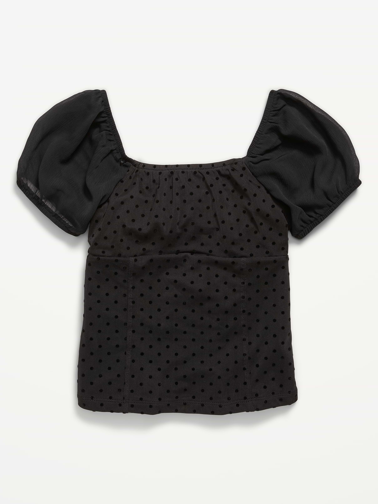 Image 3 of 3, Puff-Sleeve Textured Mesh Top for Girls