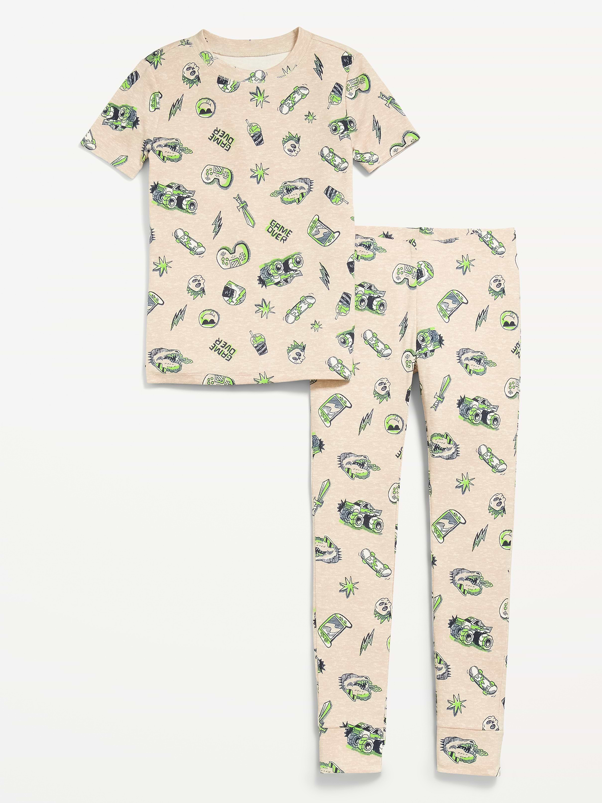 Image 1 of 3, crew neck, short sleeves, matching pajama pants, elasticized waistband, all-over print, Product #1184844