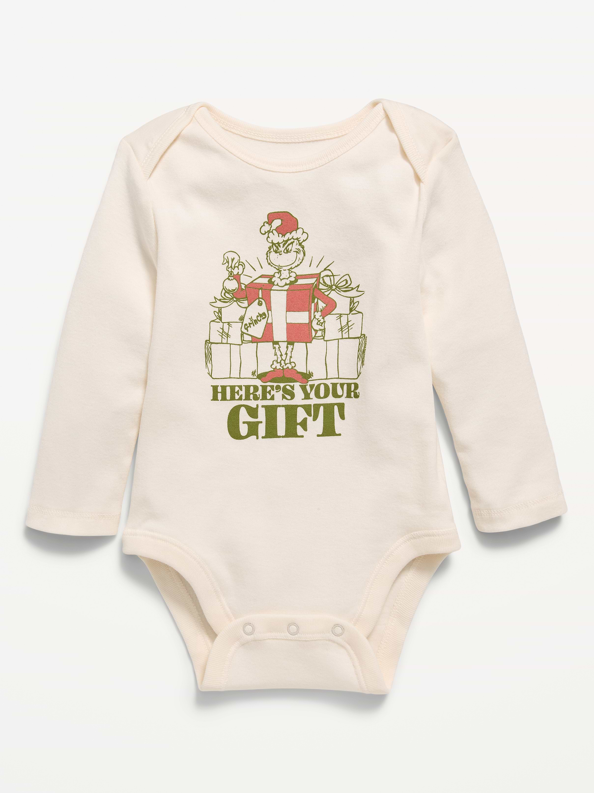 Image 1 of 1, envelope neckline, long sleeves, snaps along inseam, licensed graphic, ™ & © 2026 Dr. Seuss Enterprises, L.P., Product #1184363