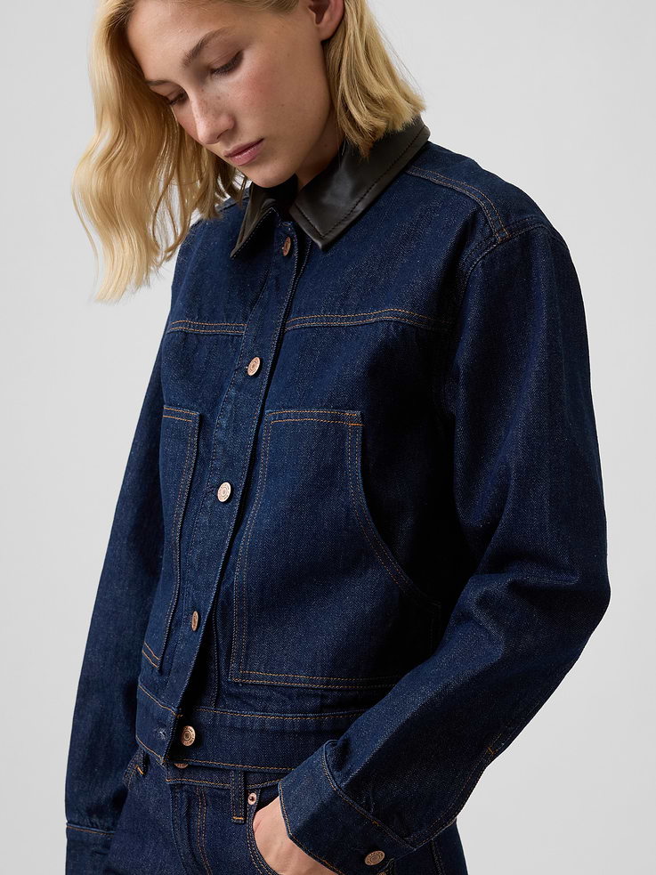 Image number 4 showing, Relaxed Cropped Denim Chore Jacket