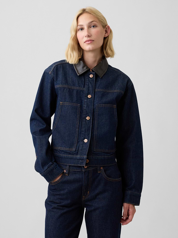 Image number 1 showing, Relaxed Cropped Denim Chore Jacket