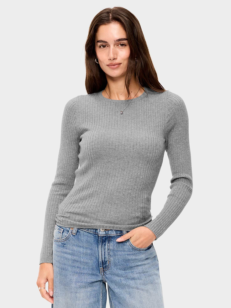 Image number 3 showing, Crew-Neck Long-Sleeve Ribbed Top