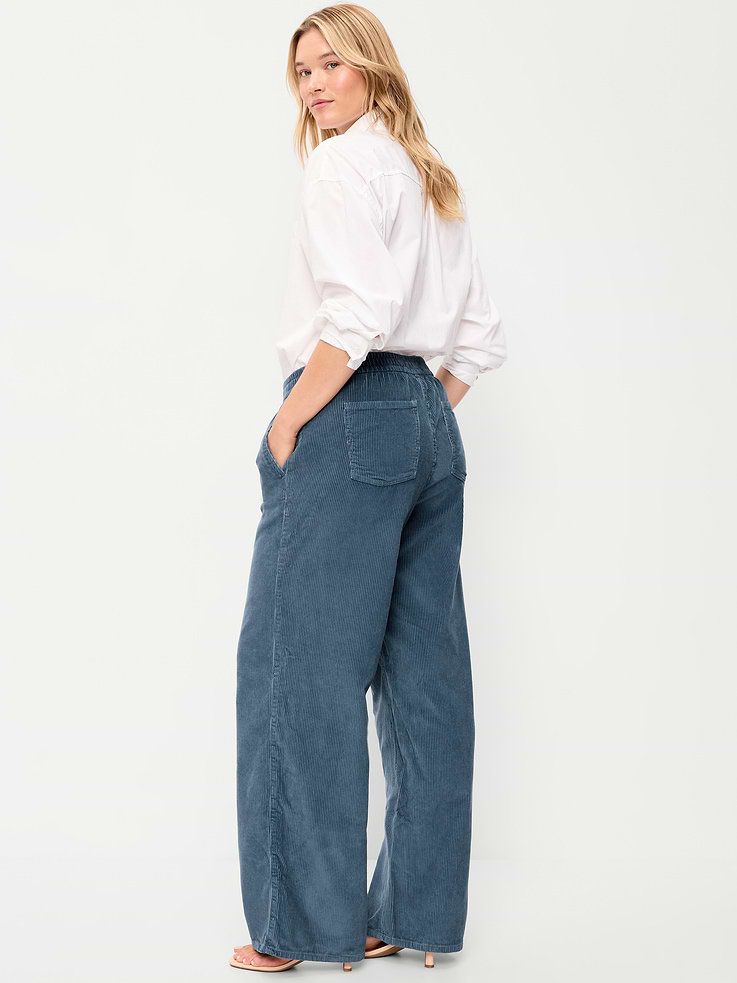 Image 6 of 8, High-Waisted Baggy Wide-Leg Corduroy Pants
