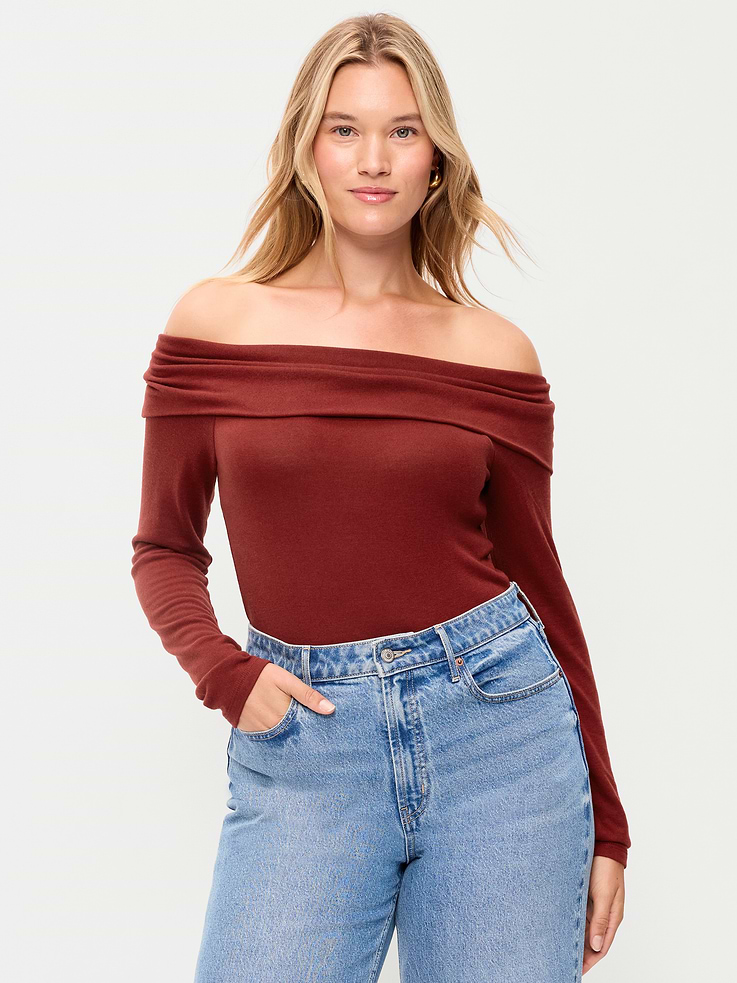 Image 5 of 8, Off-The-Shoulder Long-Sleeve Fitted Top