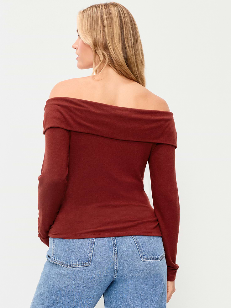 Image 6 of 8, Off-The-Shoulder Long-Sleeve Fitted Top