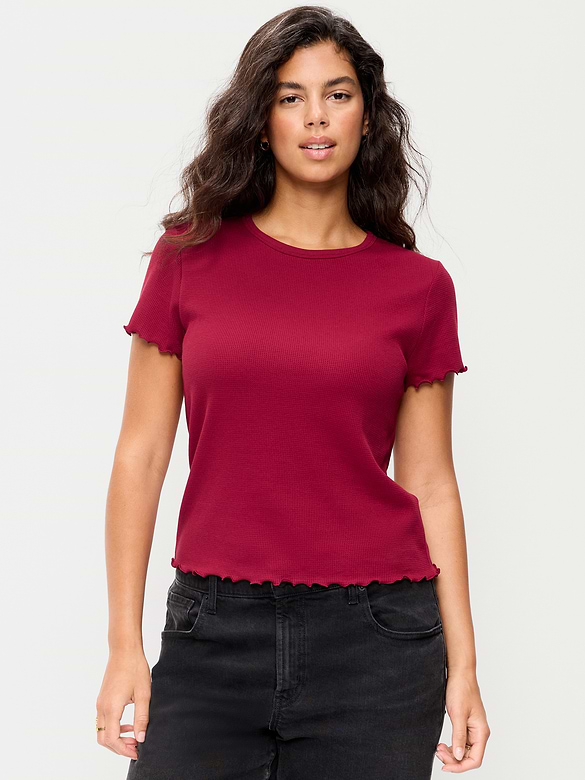 Fitted Waffle-Knit Cropped T-Shirt