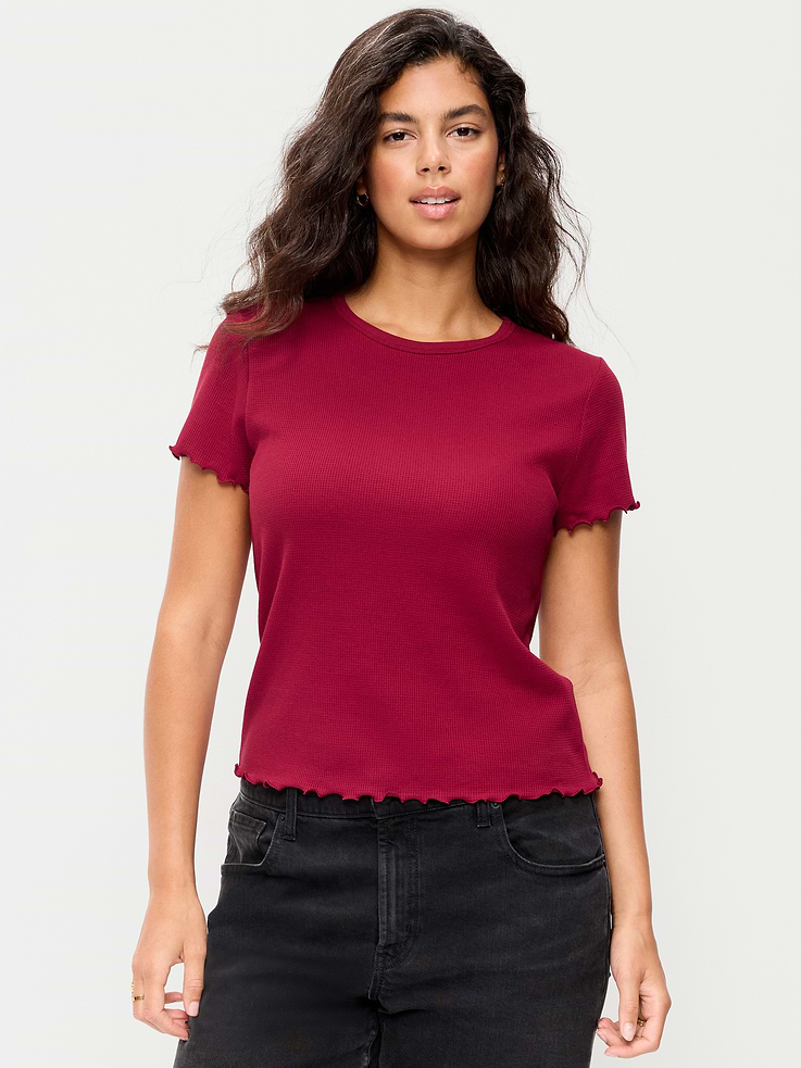 Image number 6 showing, Fitted Waffle-Knit Cropped T-Shirt