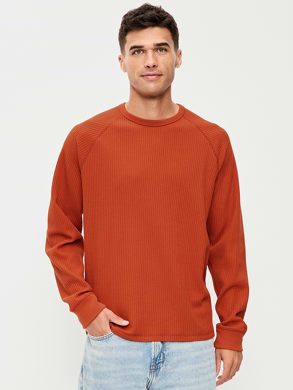 Long-Sleeve Waffle Knit T-Shirt