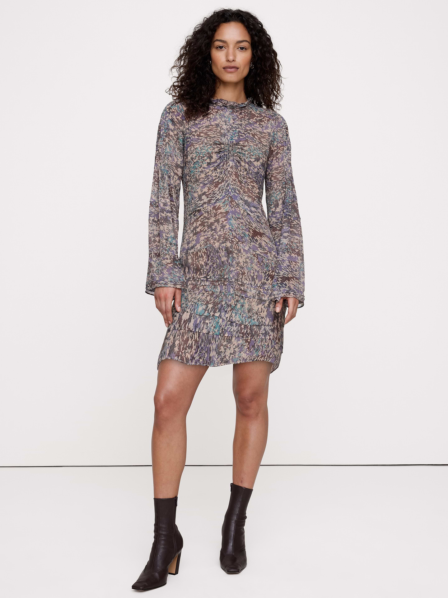 Image number 1 showing, Georgette Ruffle-Neck Mini Dress