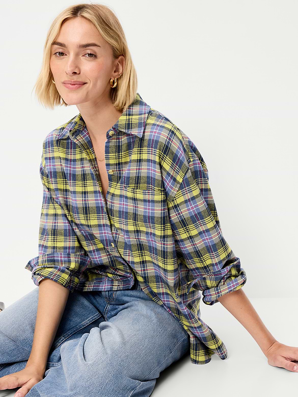 Oversized Button-Down Boyfriend Flannel Shirt