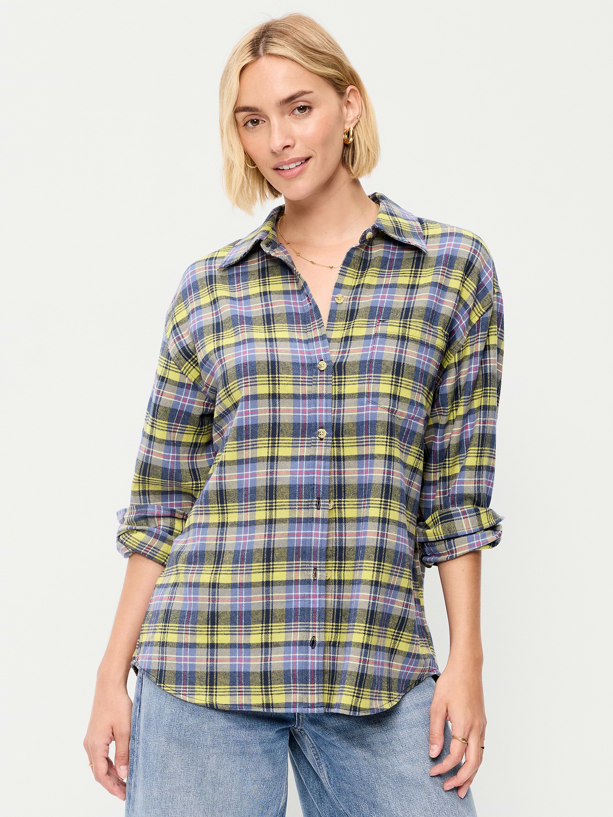 Oversized Button-Down Boyfriend Flannel Shirt