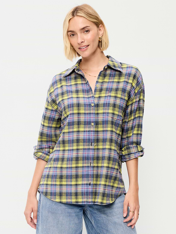 Oversized Button-Down Boyfriend Flannel Shirt