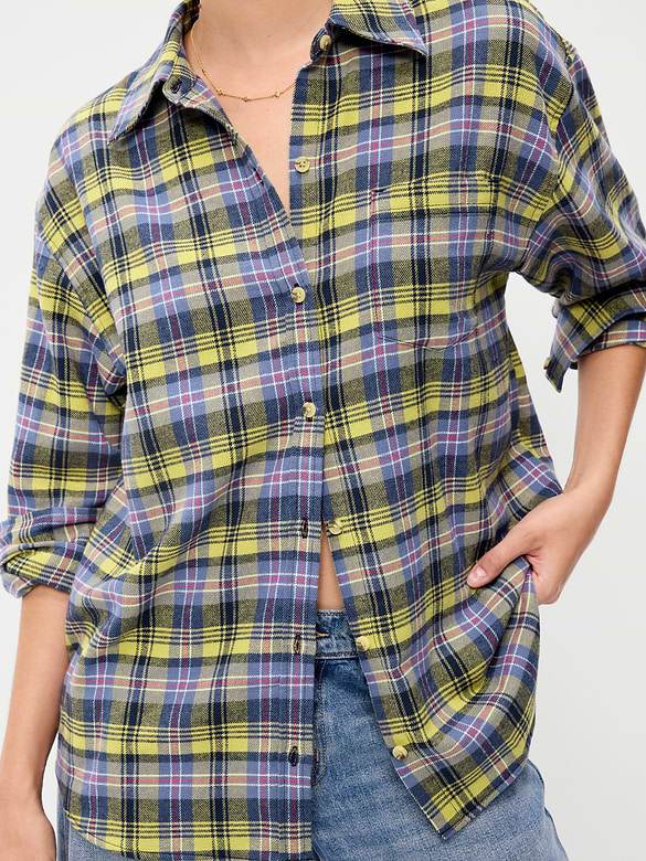 Oversized Button-Down Boyfriend Flannel Shirt