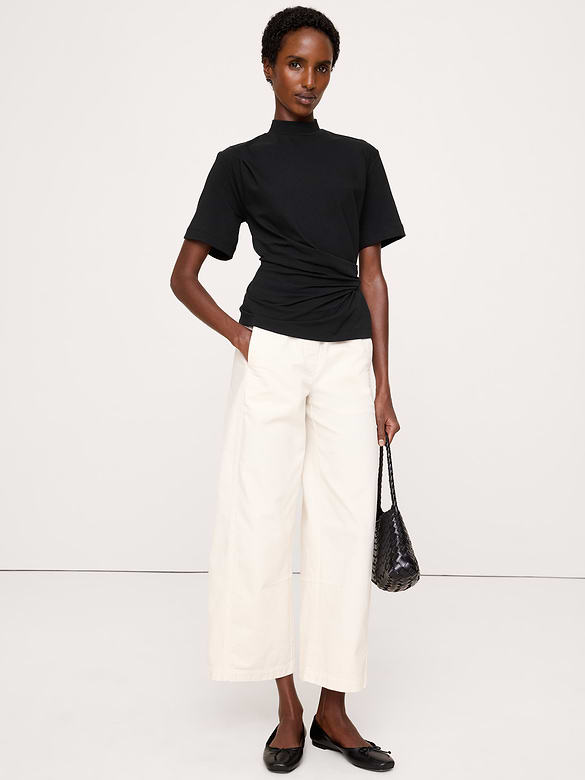Stretch-Cotton High-Neck Top