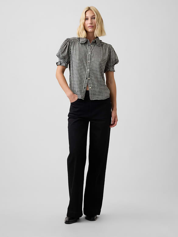 Puff Sleeve Flannel Shirt