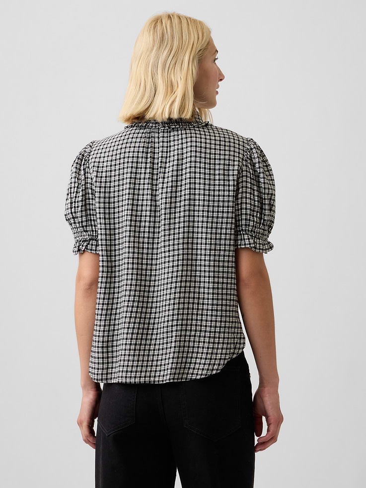 Image 2 of 5, Puff Sleeve Flannel Shirt