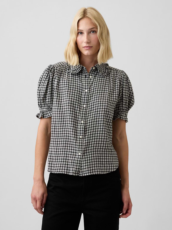Puff Sleeve Flannel Shirt