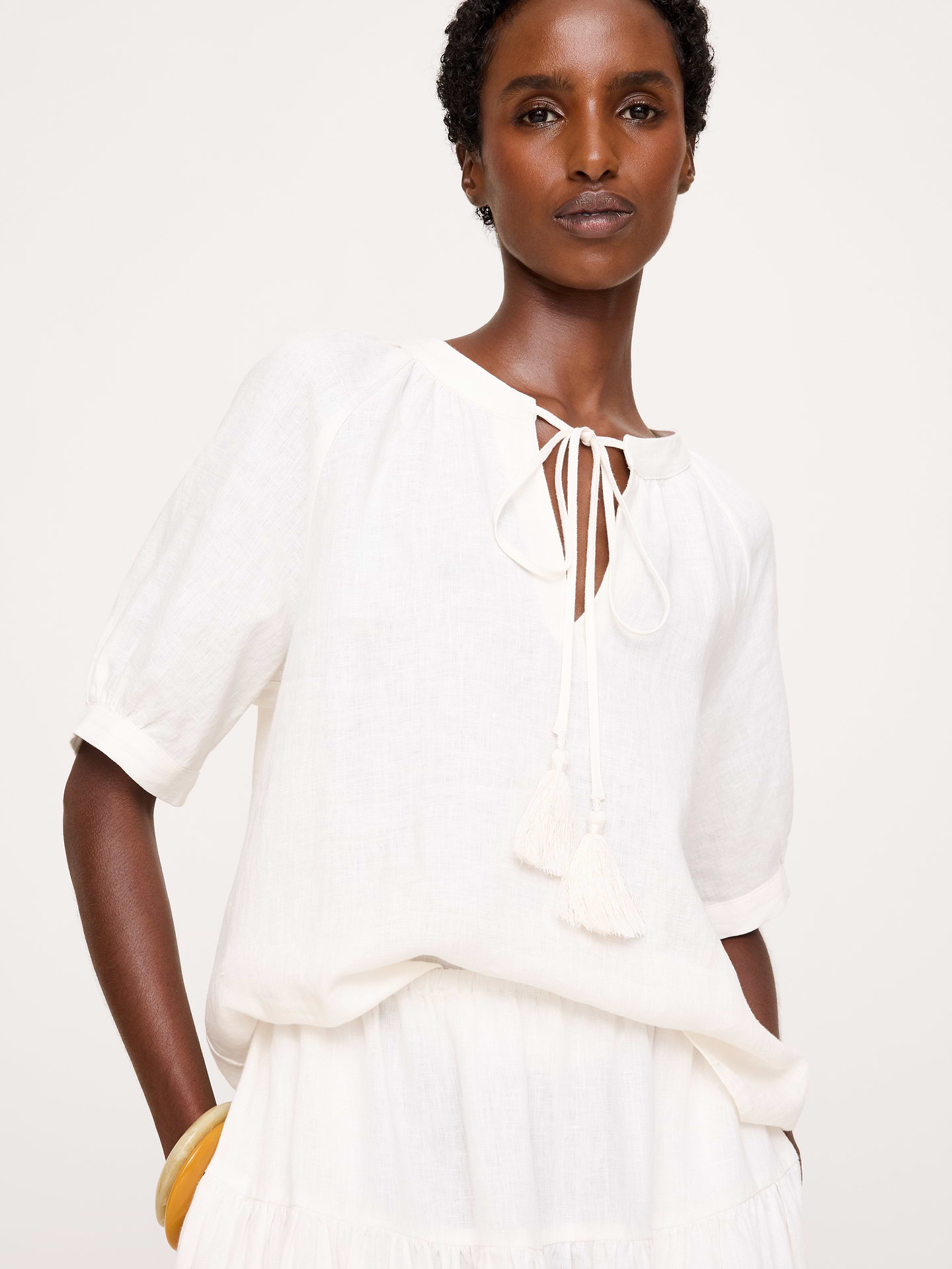 Image number 1 showing, Linen Tassel-Tie Top
