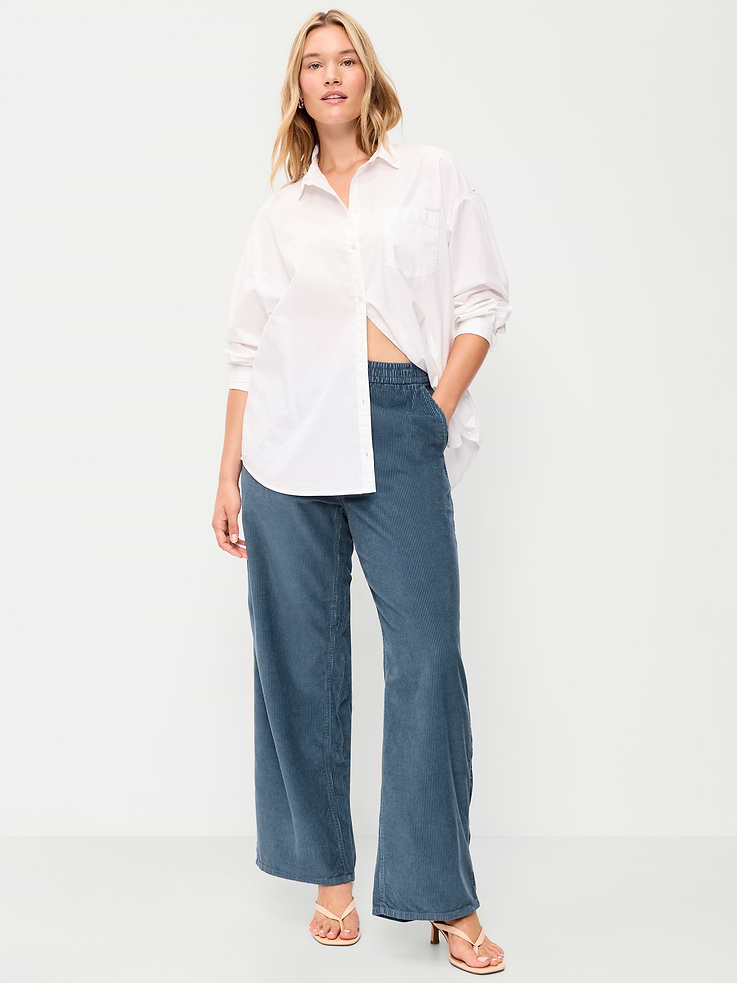 Image 5 of 8, High-Waisted Baggy Wide-Leg Corduroy Pants