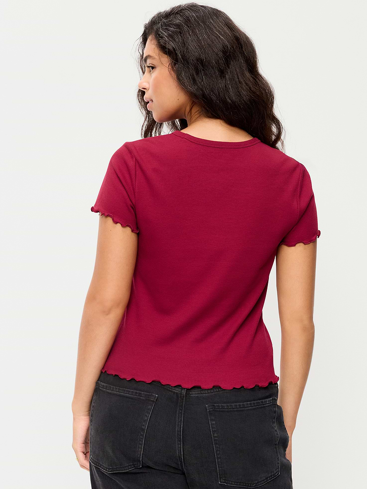 Image number 7 showing, Fitted Waffle-Knit Cropped T-Shirt