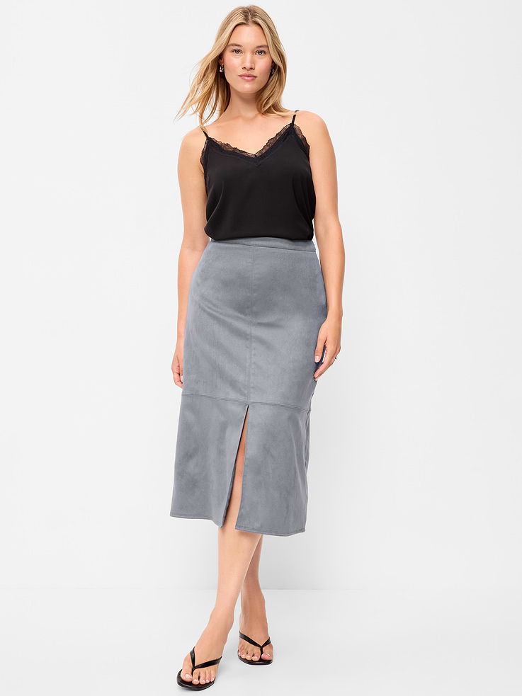 Image 5 of 6, Faux-Suede Pencil Midi Skirt