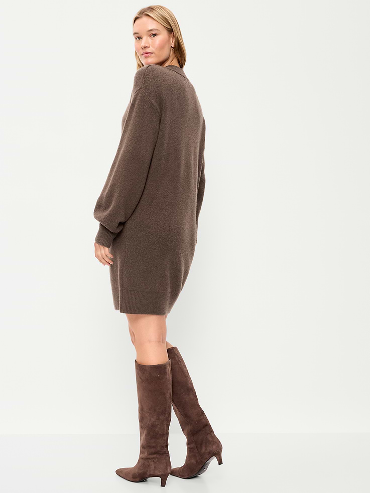 Image 7 of 9, SoSoft Long-Sleeve V-Neck Mini Sweater Dress