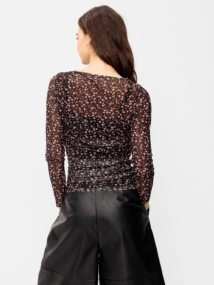 Image number 2 showing, Long-Sleeve Draped Mesh Top