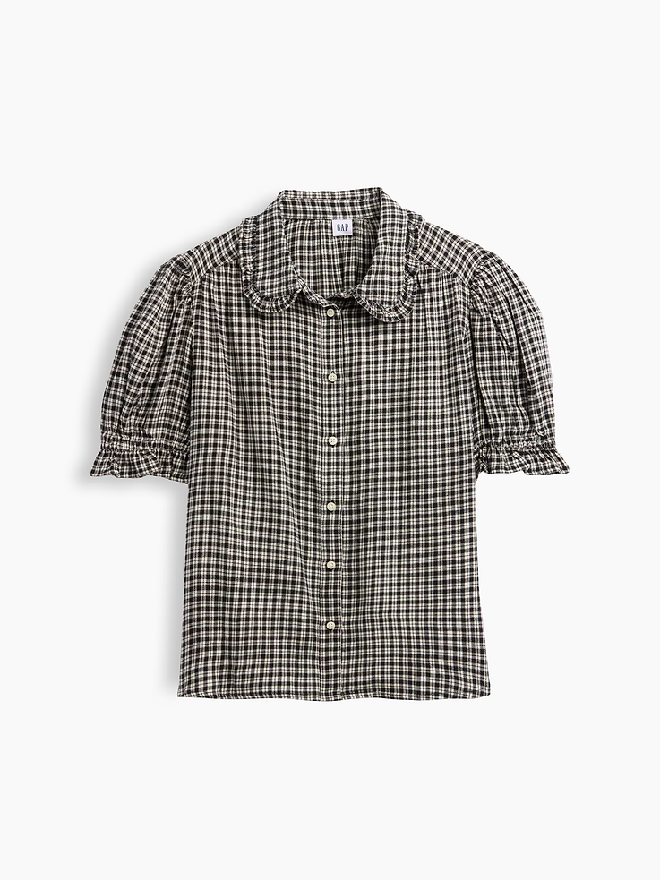 Image 5 of 5, Puff Sleeve Flannel Shirt