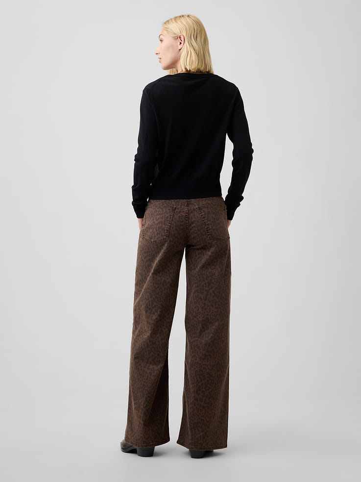 Image number 4 showing, Mid Rise Print Wide-Leg Jeans