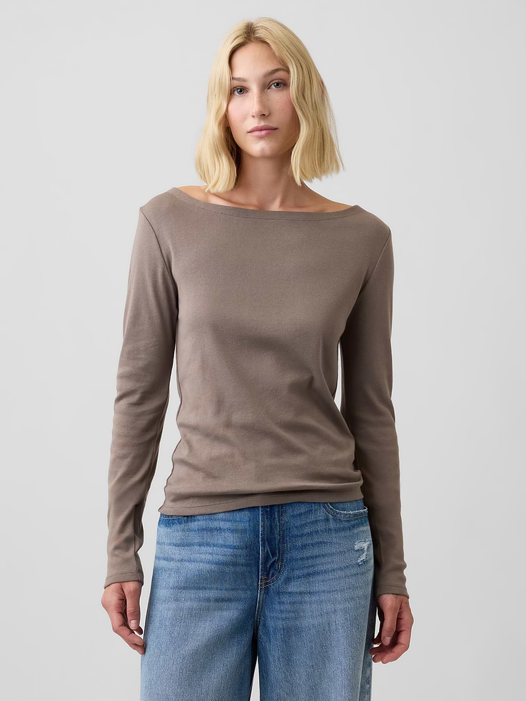 Image 1 of 5, Soft ribbed knit., Long sleeves., Boatneck., Select styles have allover print or stripes., Product #1179569