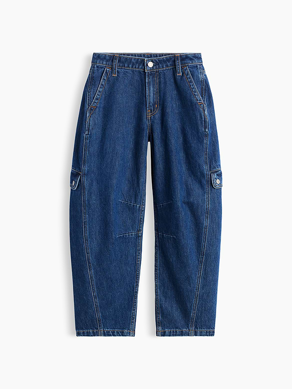 Kids High Rise Barrel Cargo Jeans
