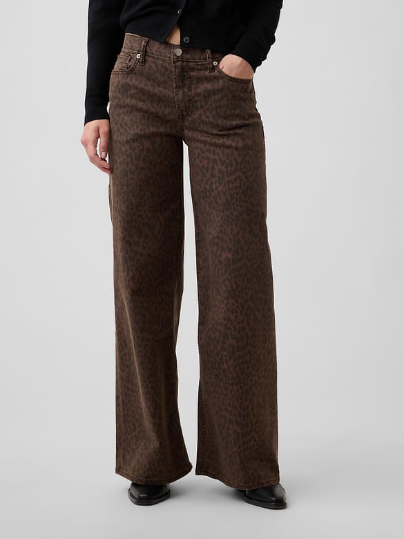 Mid Rise Print Wide-Leg Jeans