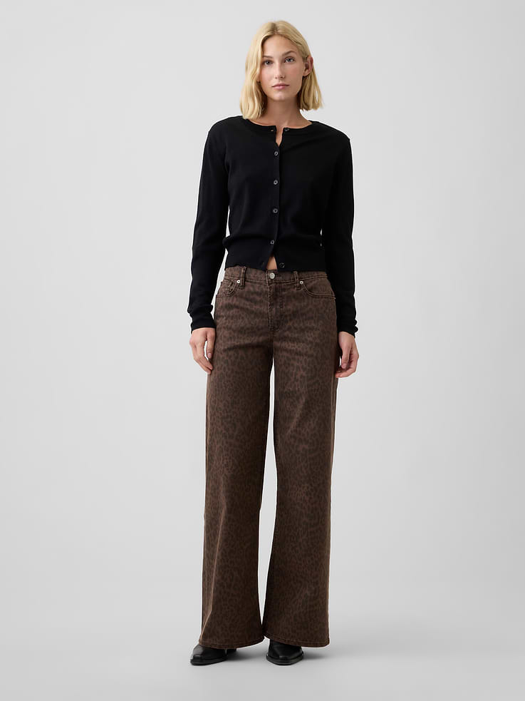 Image number 1 showing, Mid Rise Print Wide-Leg Jeans