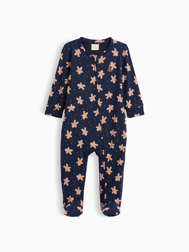 Image 1 of 3, Tiny-rib knit., Long sleeves with banded cuffs., Crewneck, zip front., Embroidered Brannan Bear at chest., Attached feet., Select styles have allover print or plaid., Product #1182534