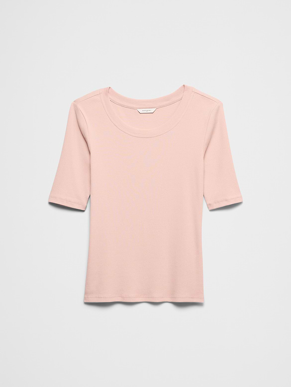 Ribbed Elbow-Sleeve T-Shirt