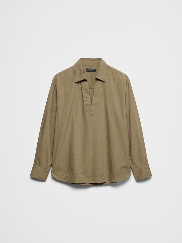 Cotton Collar-Neck Tunic Top