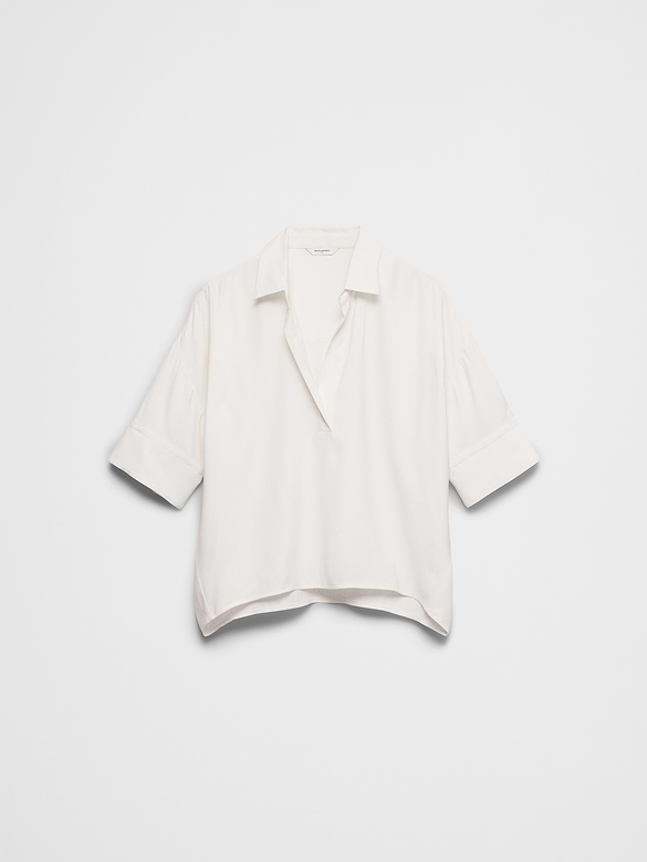 Drapey Twill Collared Popover Top