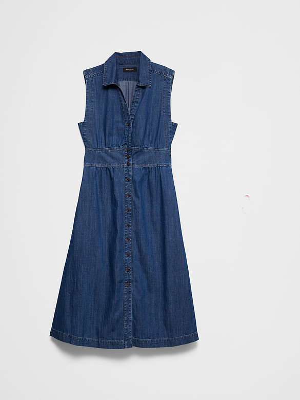Chambray Collared Button-Down Midi Dress