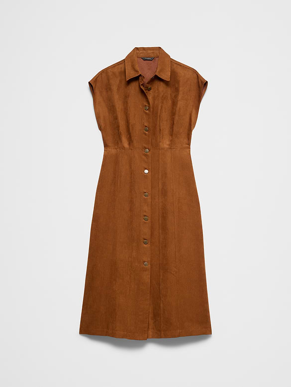 Vegan Suede Seamed Midi Shirtdress