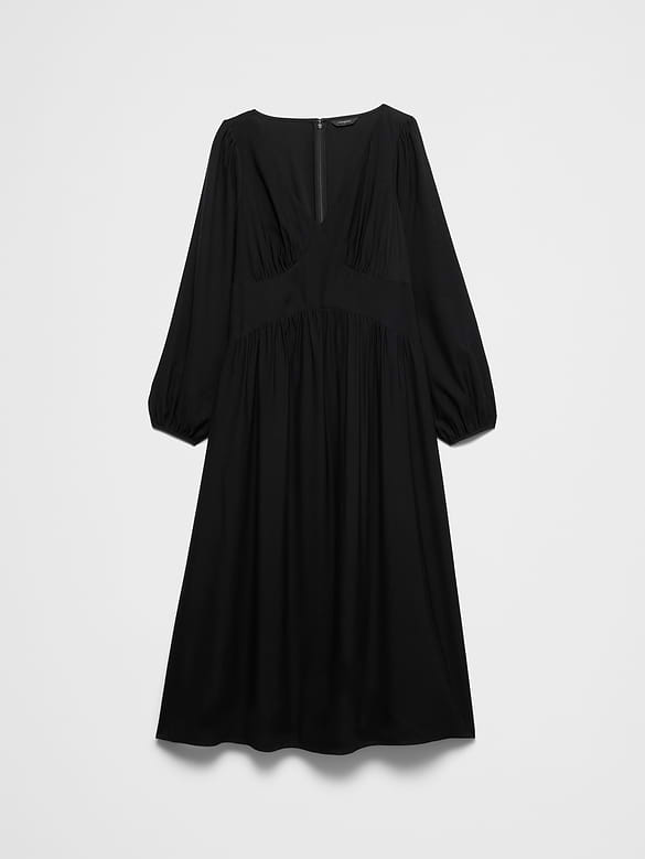 Arched-Yoke Midi Dress