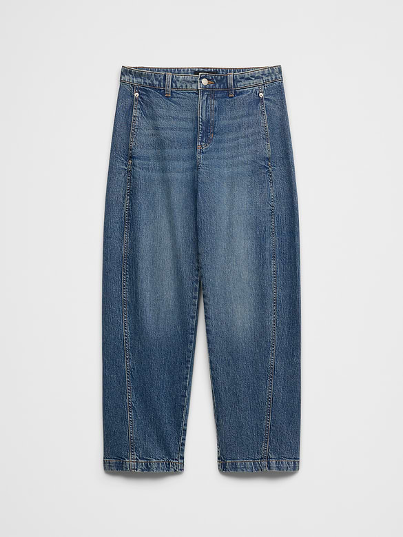 Barrel-Leg Mid-Rise Seamed Jean