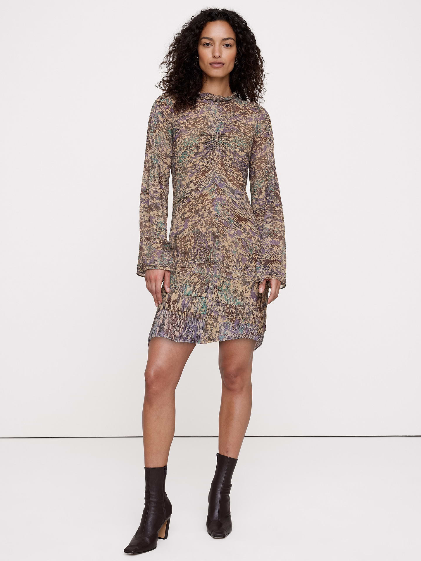 Image number 1 showing, Georgette Ruffle-Neck Mini Dress
