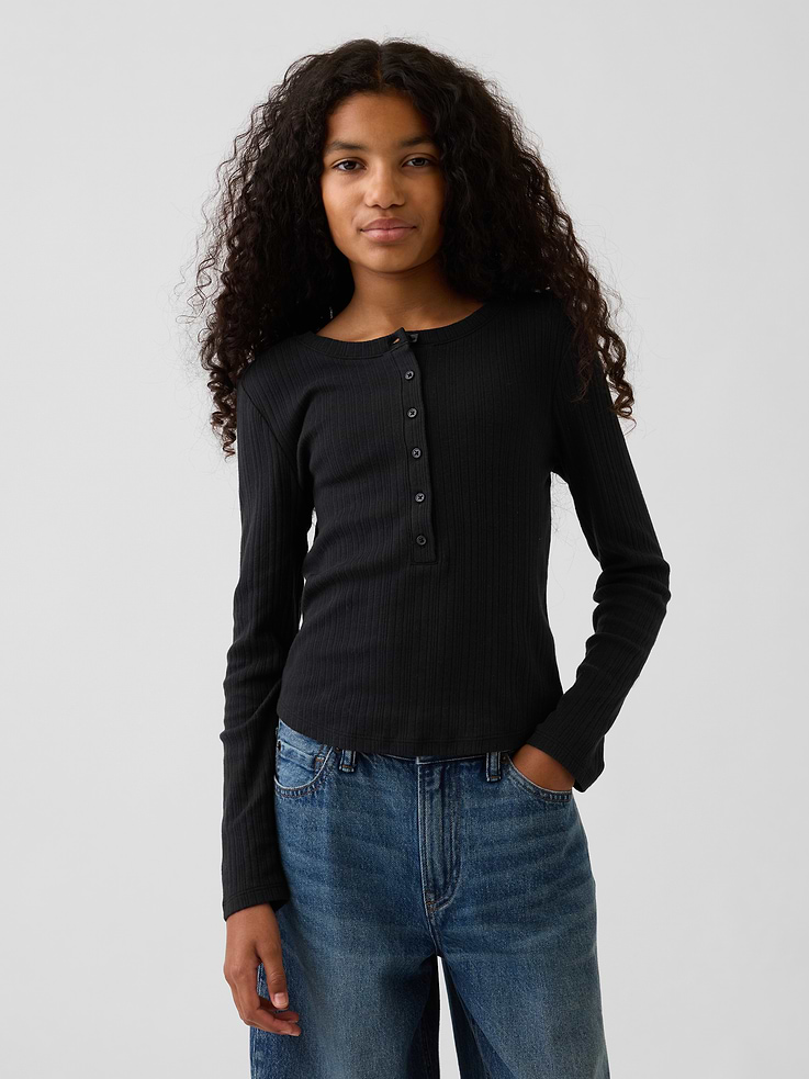 Image number 1 showing, Kids Variegated Rib Henley T-Shirt